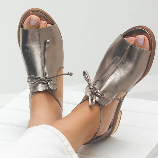Stylish Leather Low Heel Summer Shoes for Women
